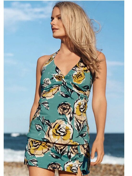 Other - Sketch Floral Signature Halter Tankini Set Swim Top Match Skort Womens Large